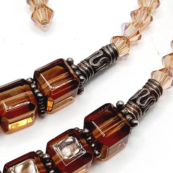 Handcrafted Topaz Crystal Necklace Earrings Set Sterling Silver Wire 23" - Picture 6 of 10